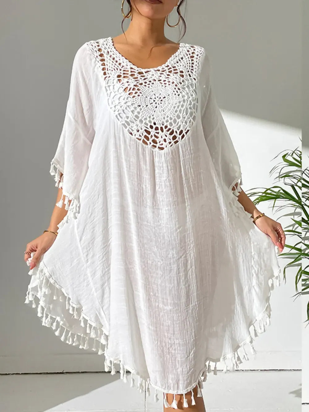 Bohemian Crochet V-Neck Beach Dress - EasyApparels