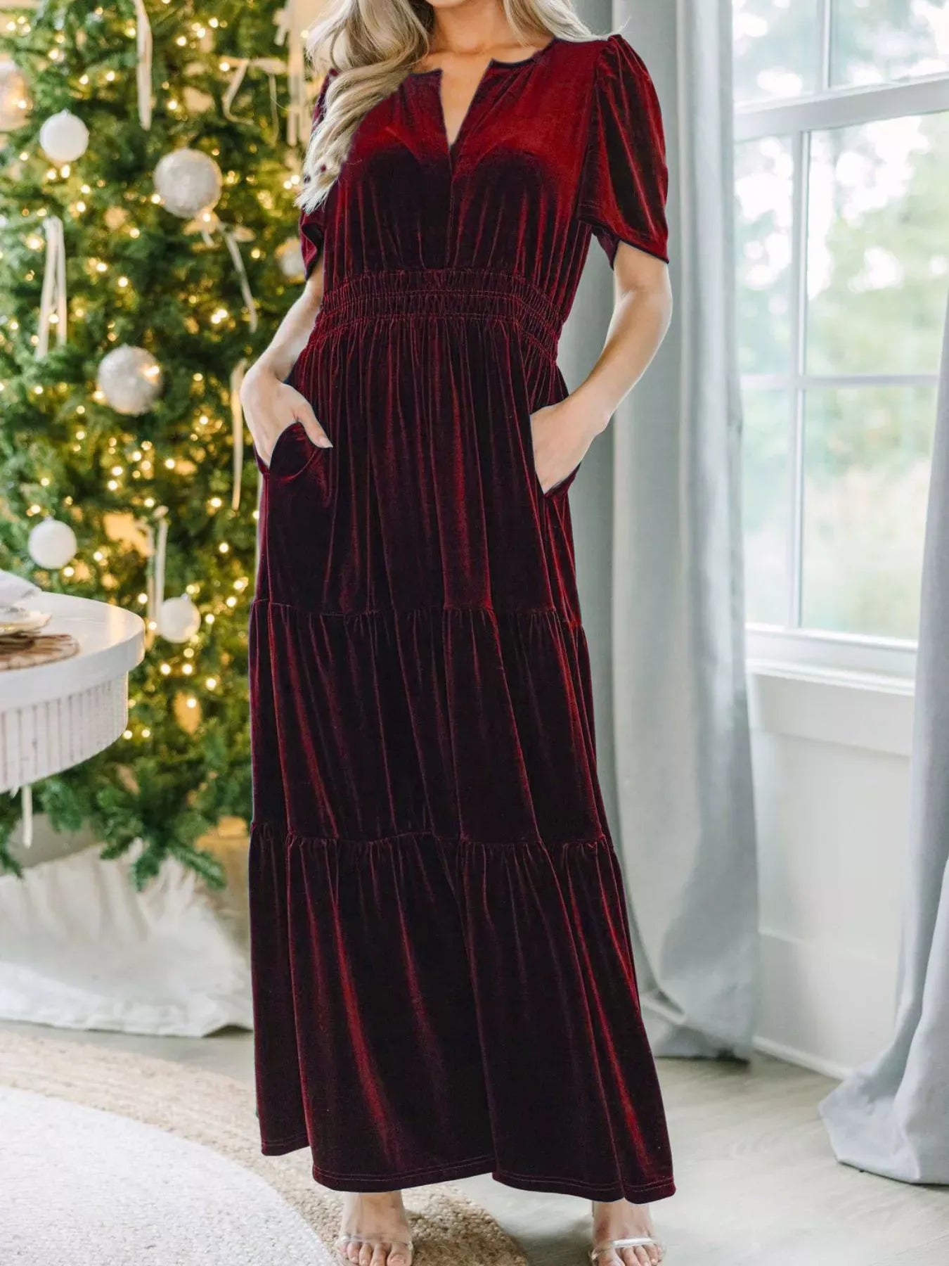 Soft Ruffled Cap Sleeve Maxi Dress