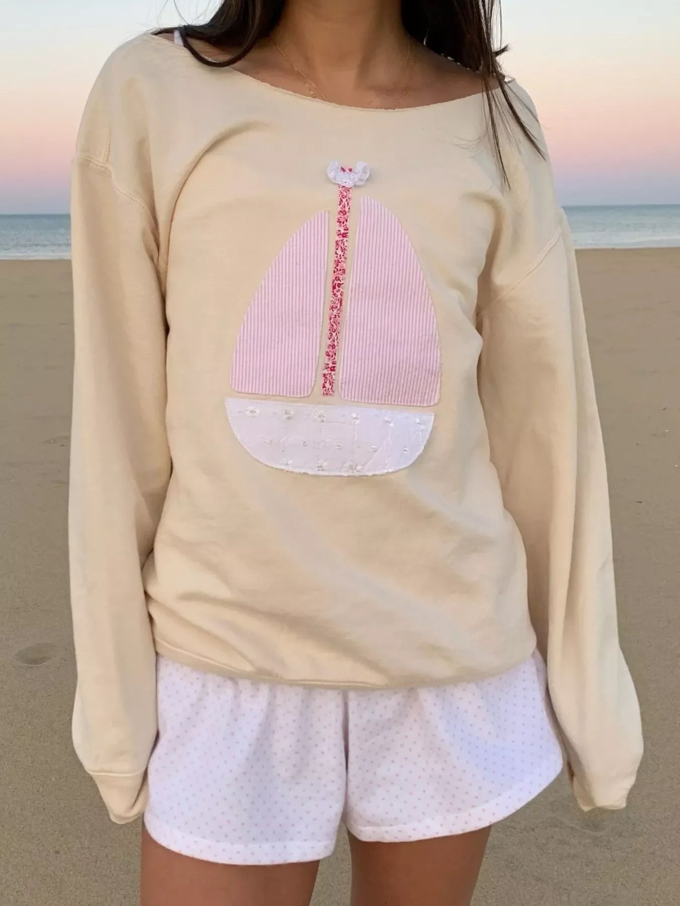 Relaxed Fit Crew Neck Patchwork Sweater