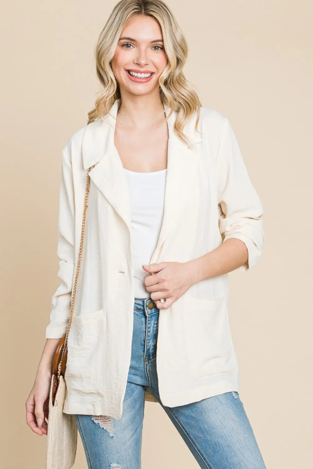 Classic Fit Single Button Blazer with Pockets - EasyApparels