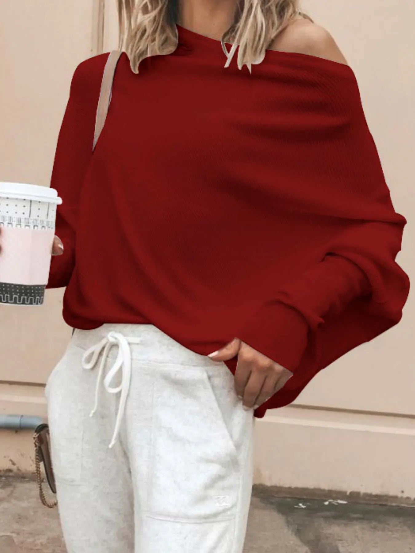 Oversized Cozy One Shoulder Knit Plus Size Top