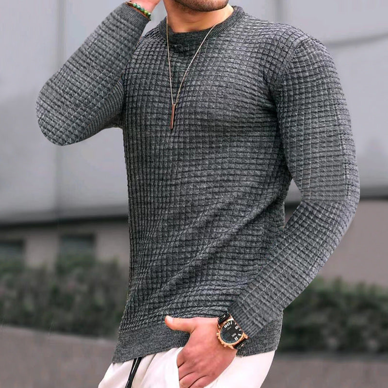 Comfortable Men's Waffle Crew Neck Sweater