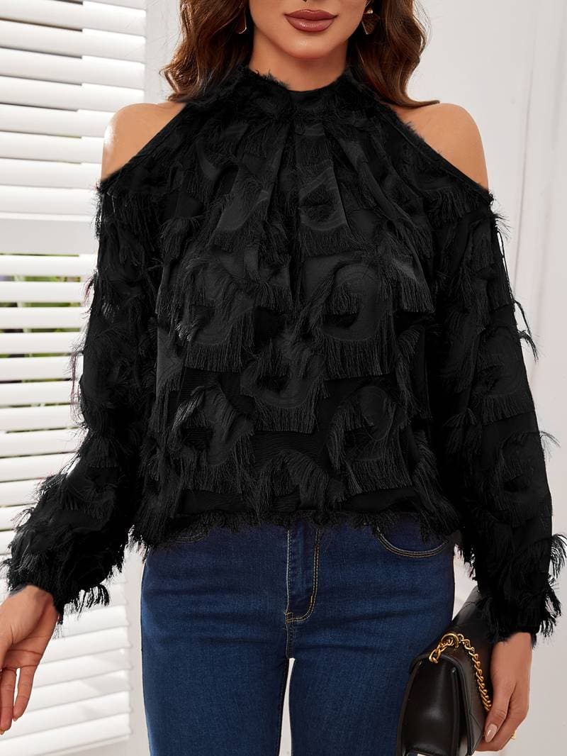 Women's Cold Shoulder Blouse with Flowy Sleeves