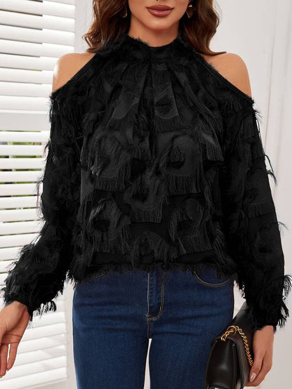 Women's Cold Shoulder Blouse with Flowy Sleeves