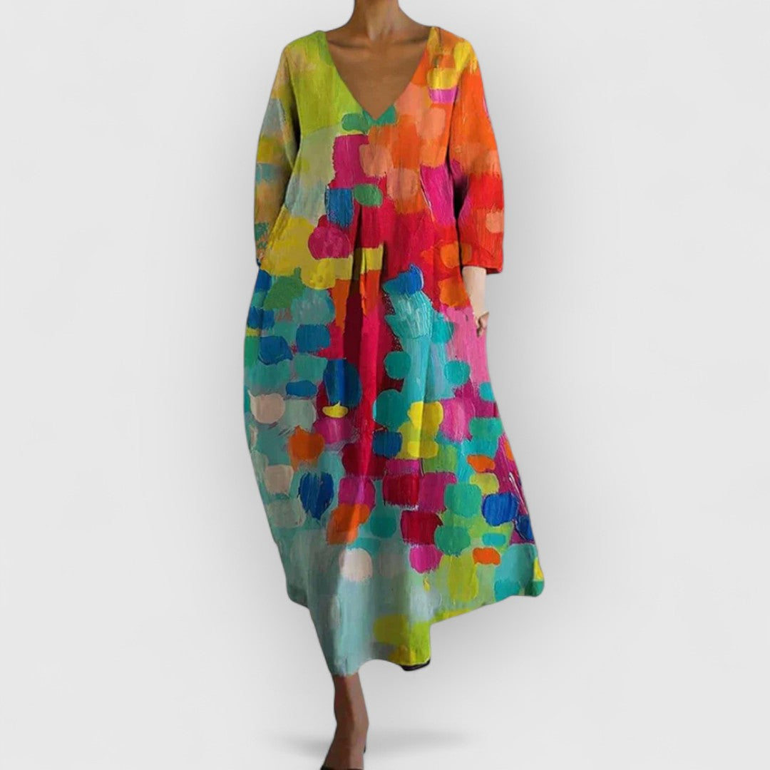 Colorful V-Neck Party Dress for Women - Vossary