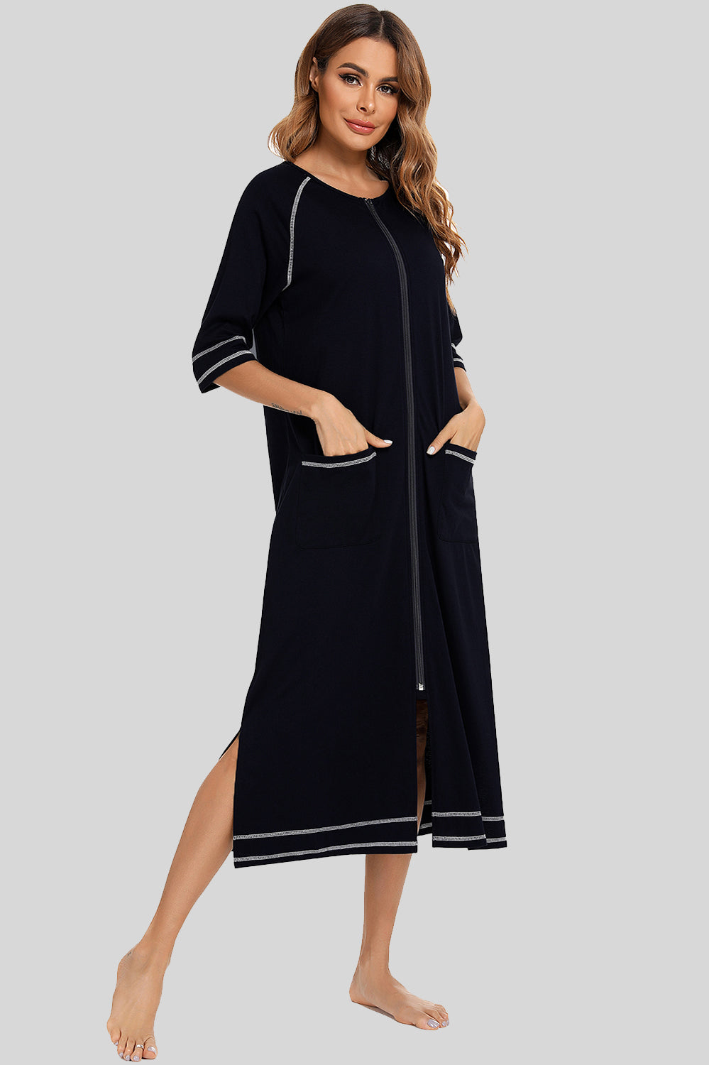 Comfy Pocket Nightgown with Round Neckline