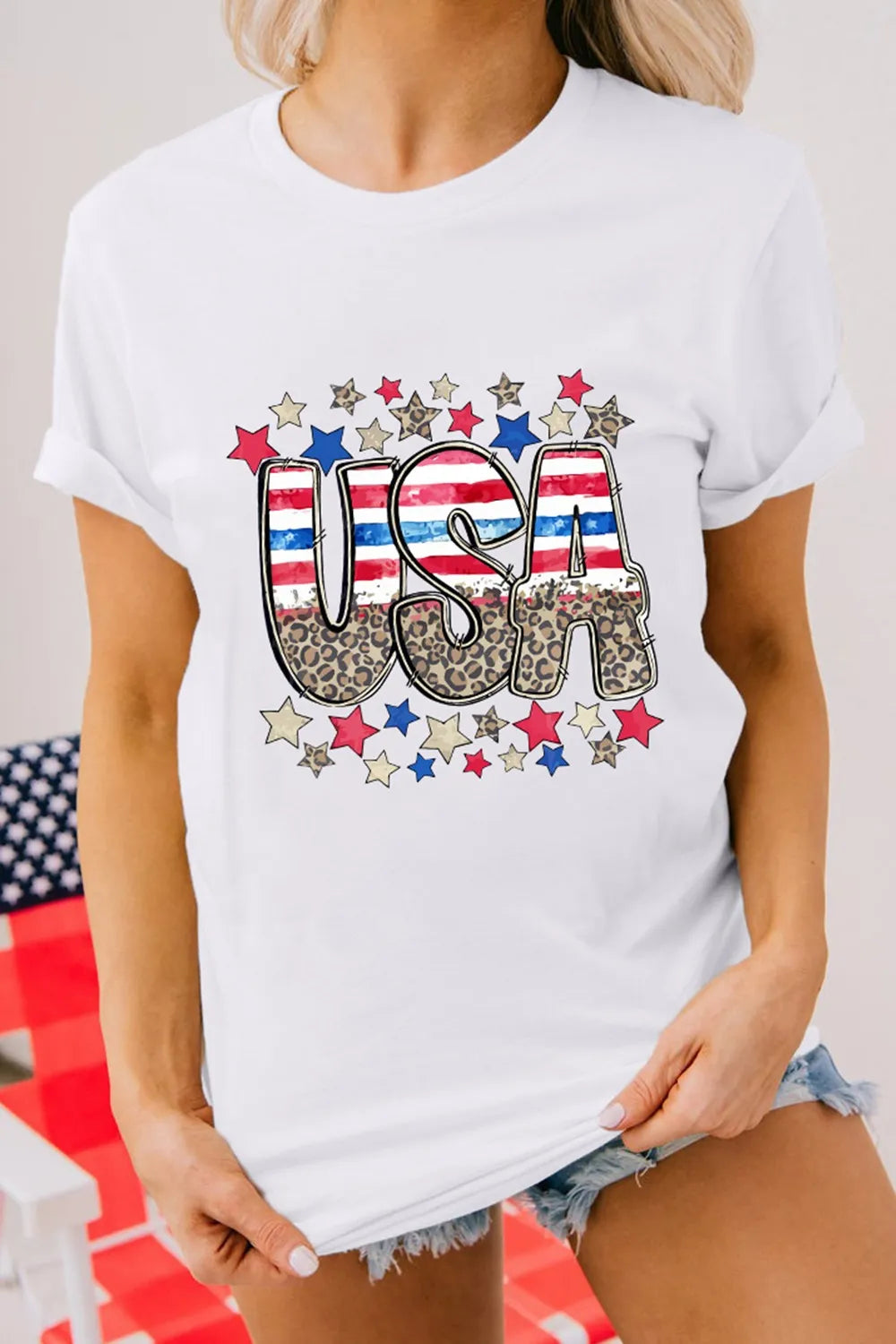 American Flag Leopard Print Tee Shirt - EasyApparels