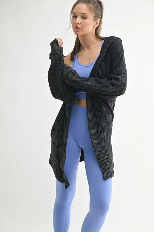 Thick Waffle Weave Open Front Cardigan Sweater - EasyApparels