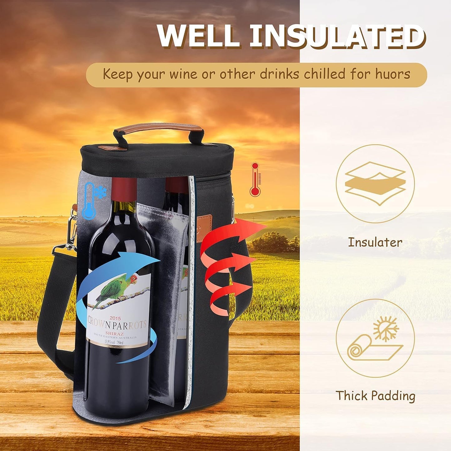 Thermal Double Wine Bottle Tote Bag