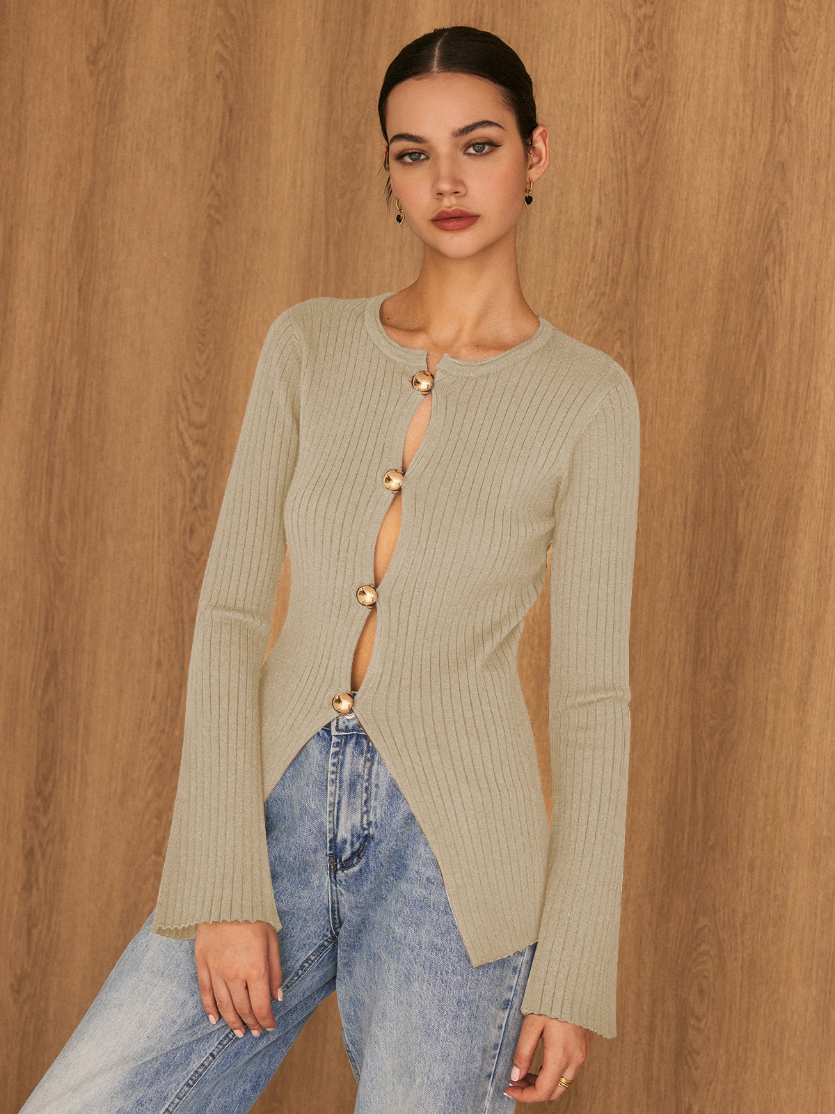 Shine Front Open Knit Shirt