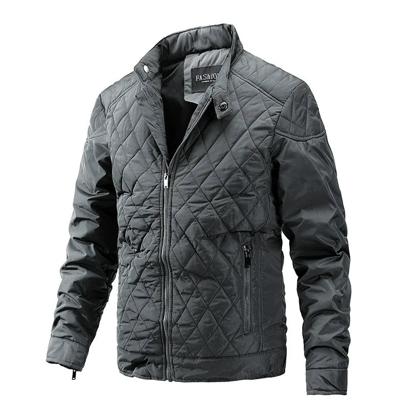 Warm Padded Jacket with Stand Collar and Full Zip