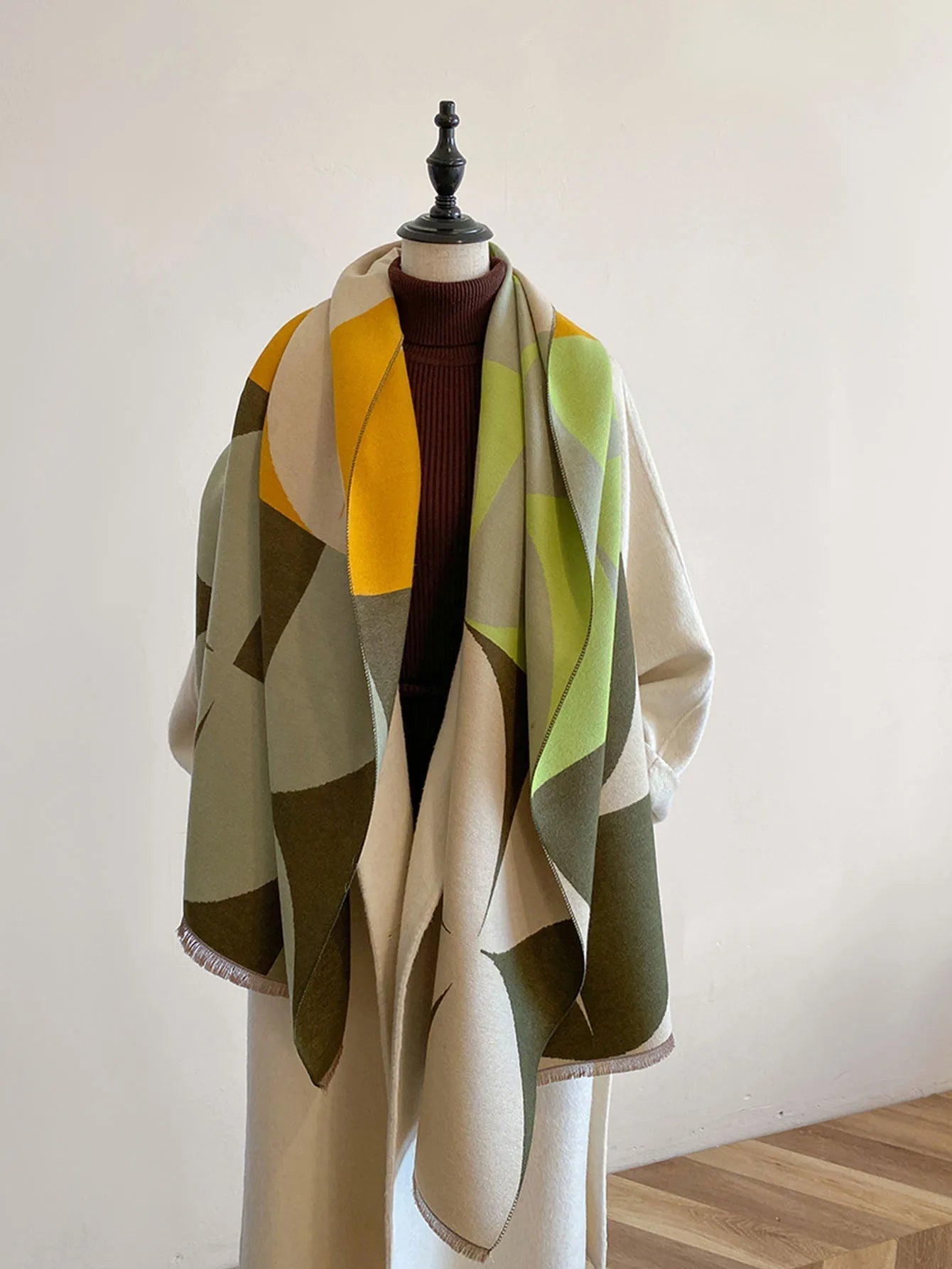 Large Soft Reversible Plaid Cashmere Scarf