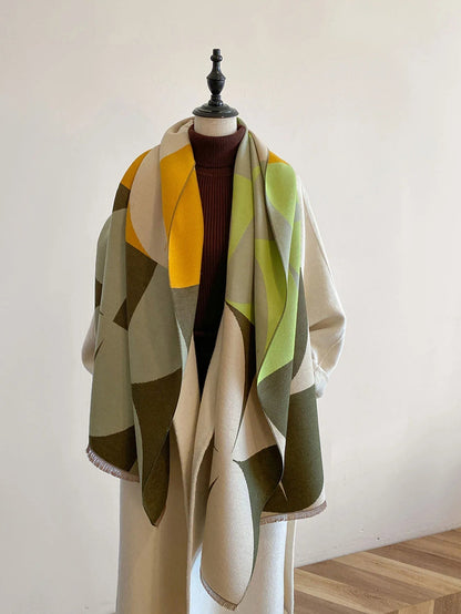 Large Soft Reversible Plaid Cashmere Scarf