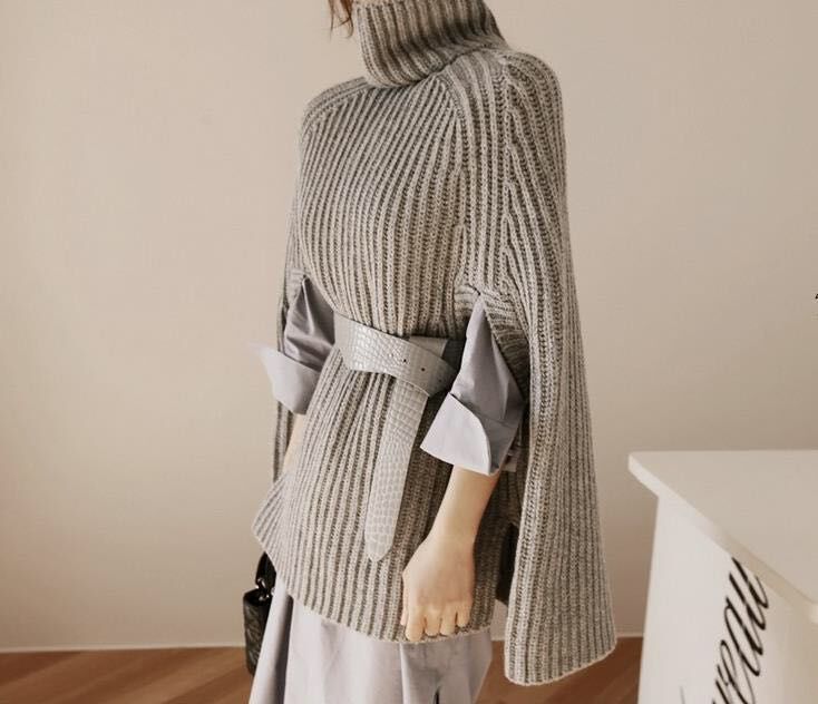Cozy Oversized Knit Winter Cape Sweater