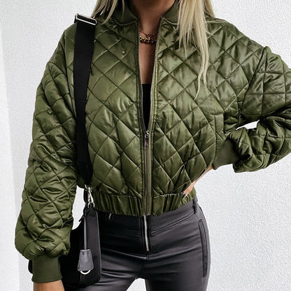 Warm Quilted Women's Short Bomber Jacket