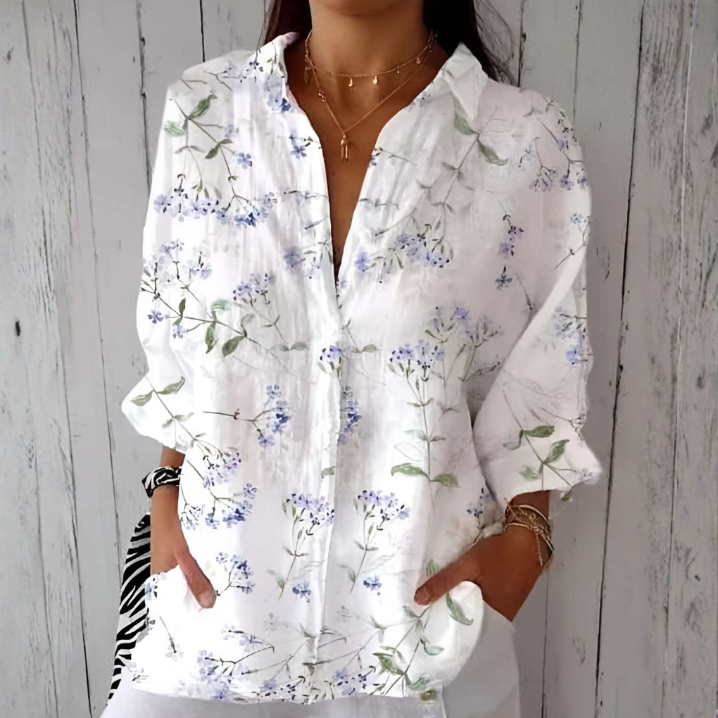 Curvy Fit Floral Long Sleeve Blouse - Vossary