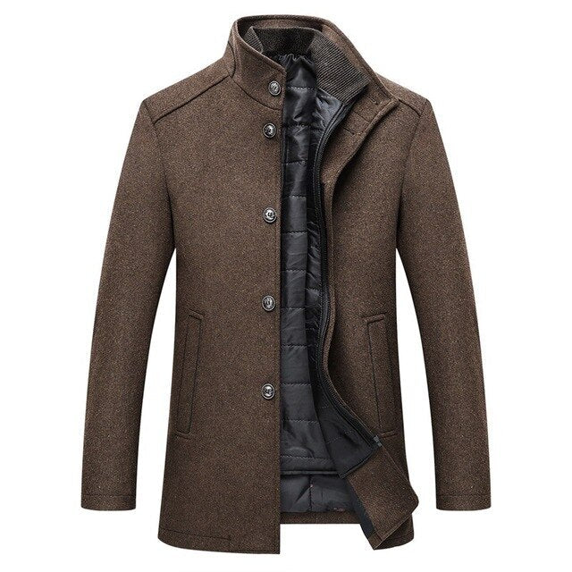 Classic Fit Mens Wool Button Coat - Warm Winter Style - Vossary