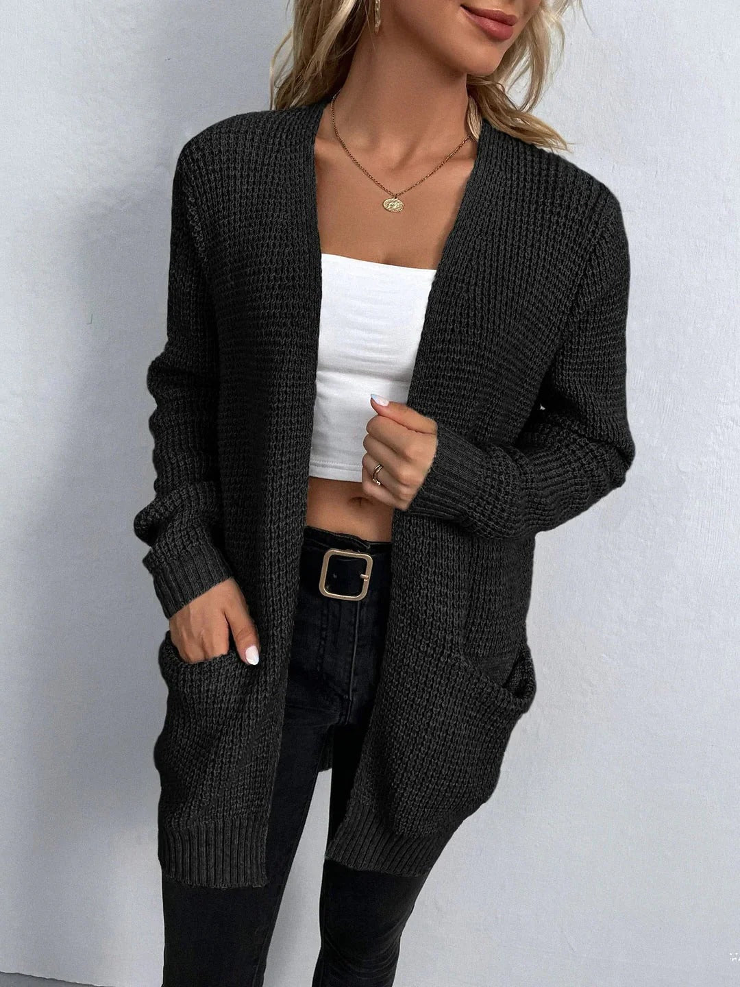 Cozy Crew Neck Sweater Cardigan - EasyApparels