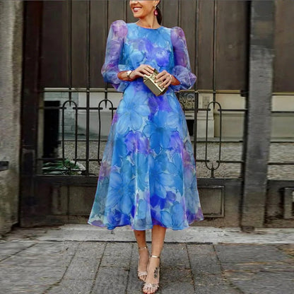 Chic Lace Knee Length Dress with See Through Sleeves