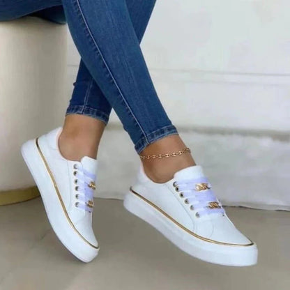Casual Flat Lace Sneakers with Thick Sole