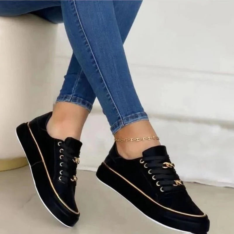 Casual Flat Lace Sneakers with Thick Sole - EasyApparels
