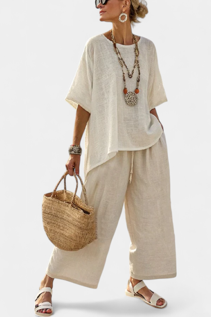 Simple Chic Relaxed Fit Top & Loose Pant Set - Vossary
