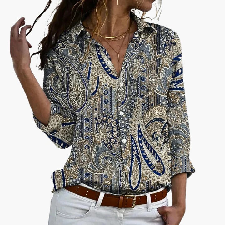 Ladies Floral V Neck Top - EasyApparels