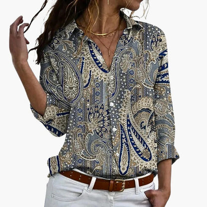 Ladies Floral V Neck Top - EasyApparels