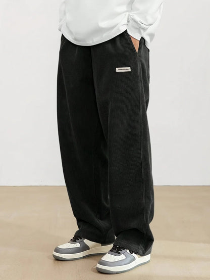 Relaxed Fit Men's Wide Leg Corduroy Trousers