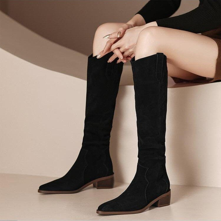 Ladies High Heel Suede Boots - EasyApparels
