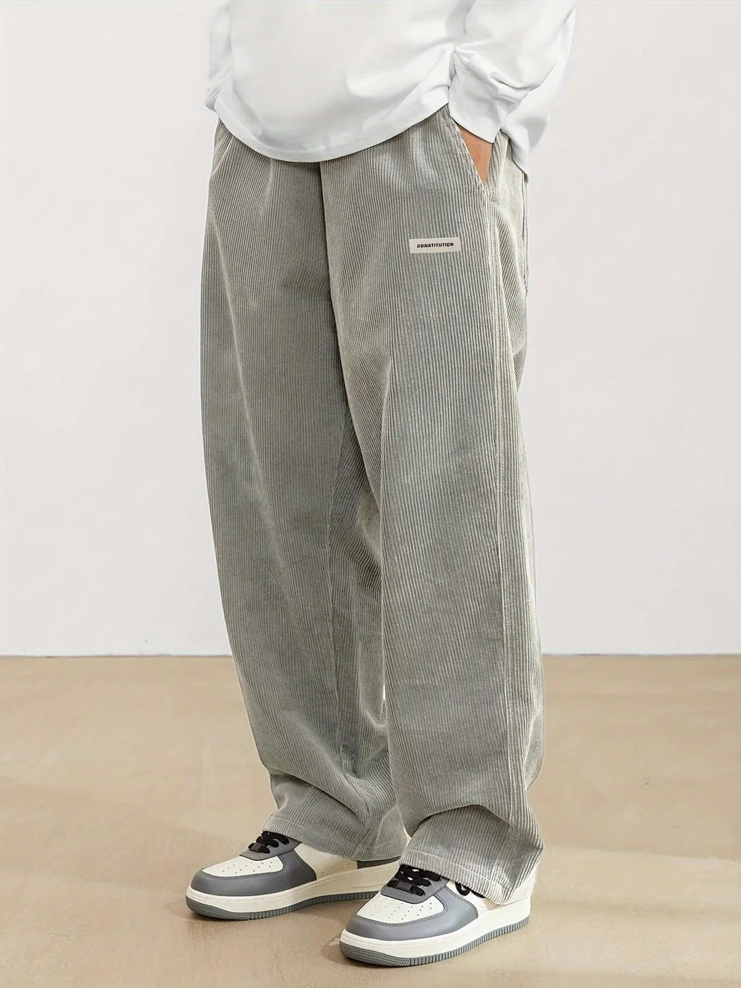Relaxed Fit Men's Wide Leg Corduroy Trousers - EasyApparels