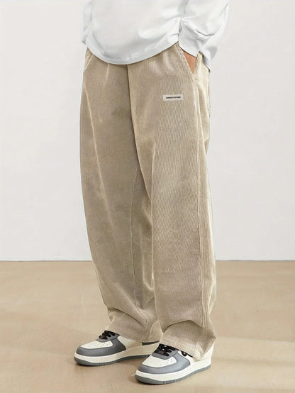 Relaxed Fit Men's Wide Leg Corduroy Trousers