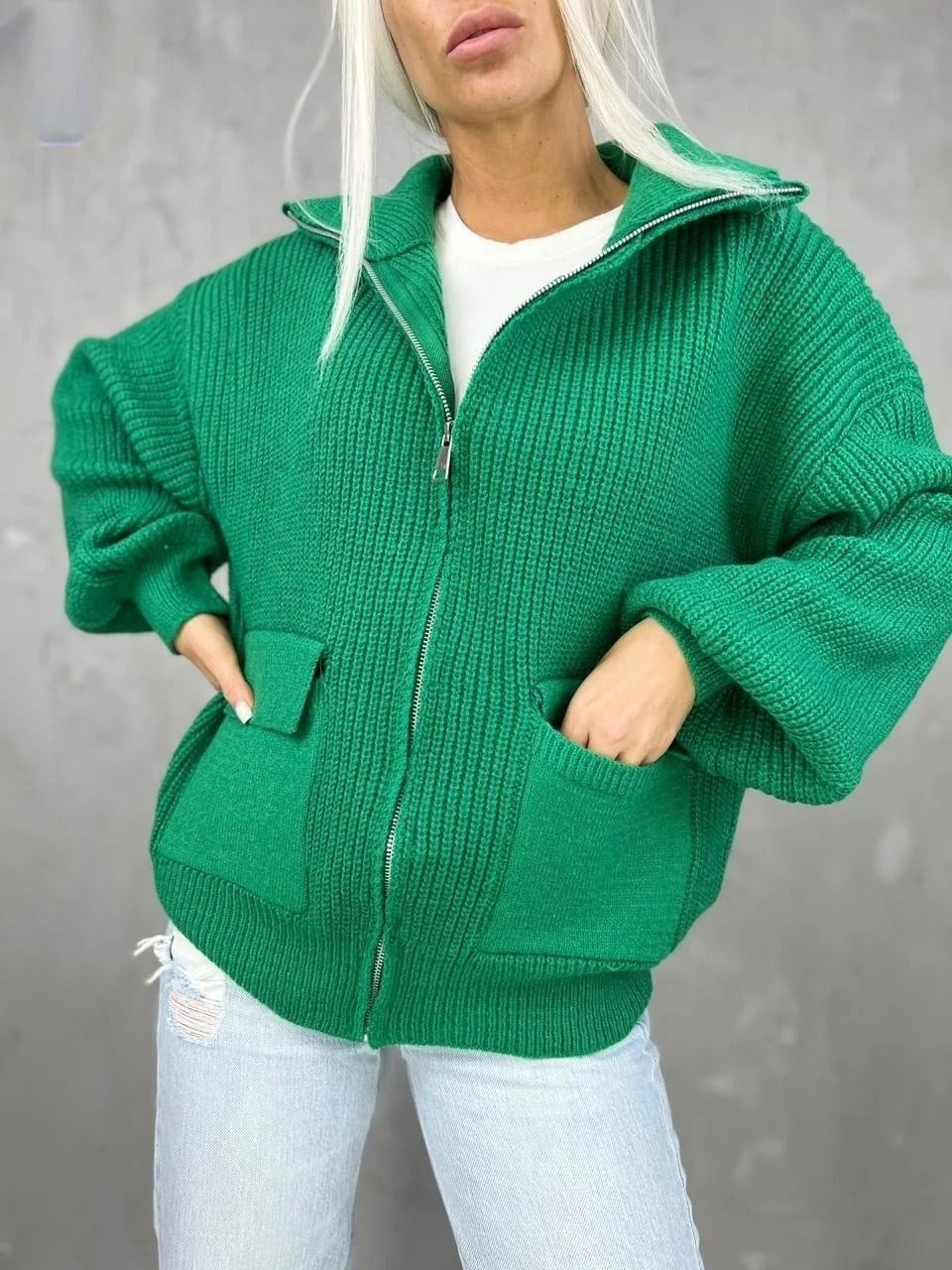 Soft Women's Zip Up Knit Jacket with Pockets