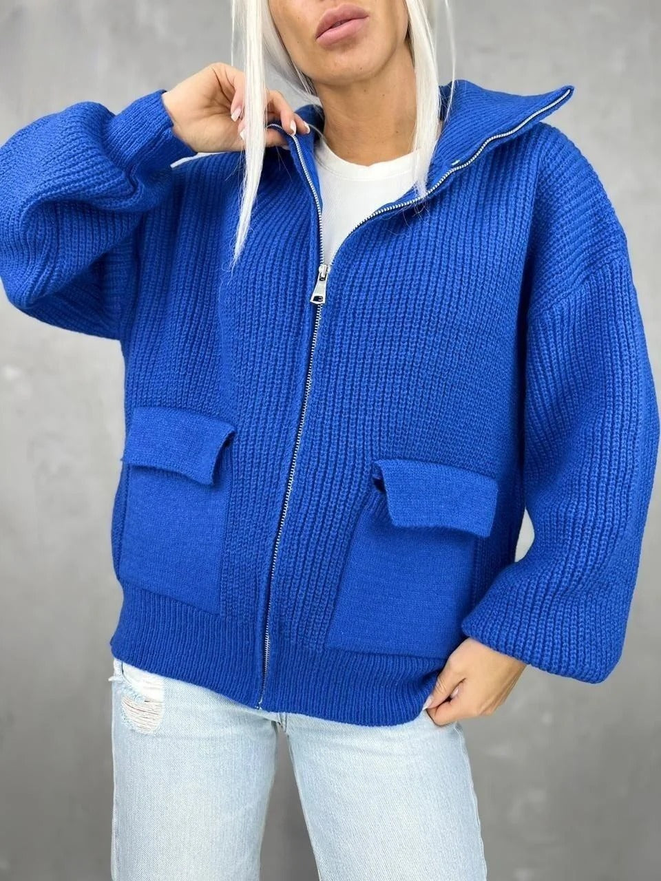 Soft Women's Zip Up Knit Jacket with Pockets - EasyApparels
