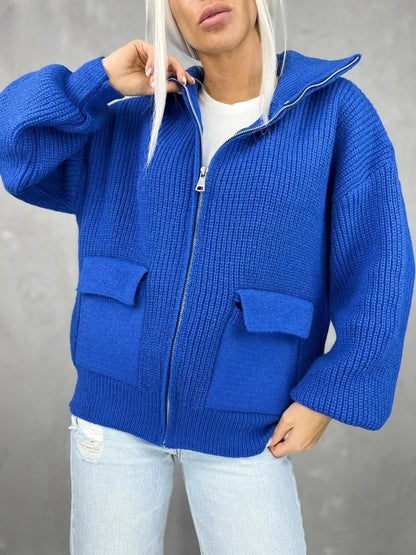 Soft Women's Zip Up Knit Jacket with Pockets - EasyApparels