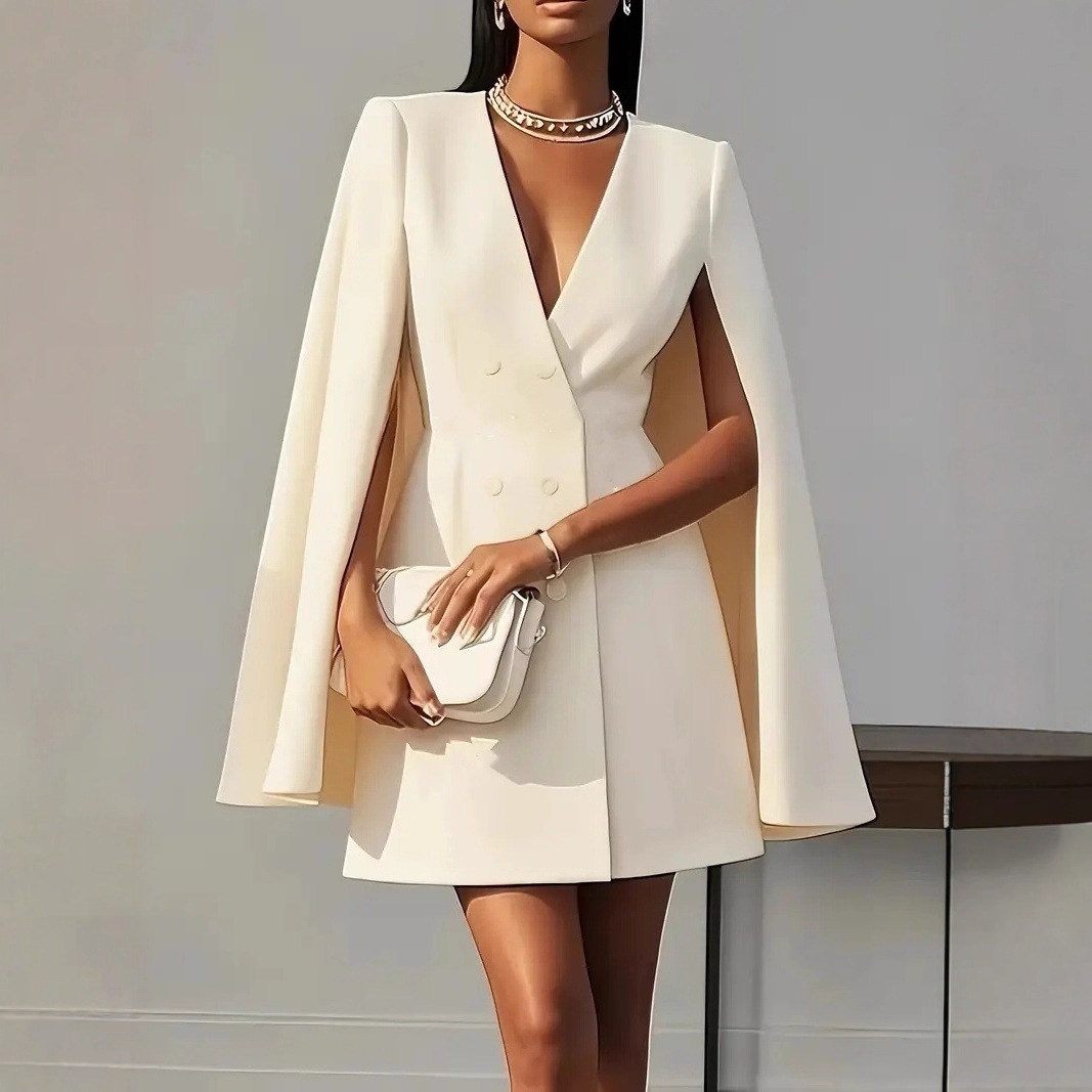 Classic Fit Women's Cape V Neck Mini Dress - EasyApparels
