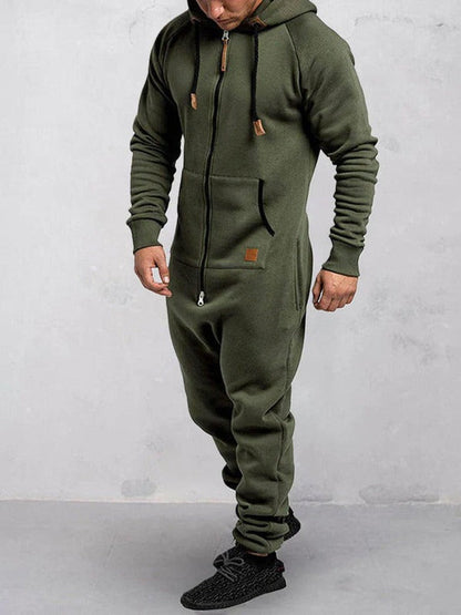 Comfortable Men's Fleece Jumpsuit with Hood and Zipper