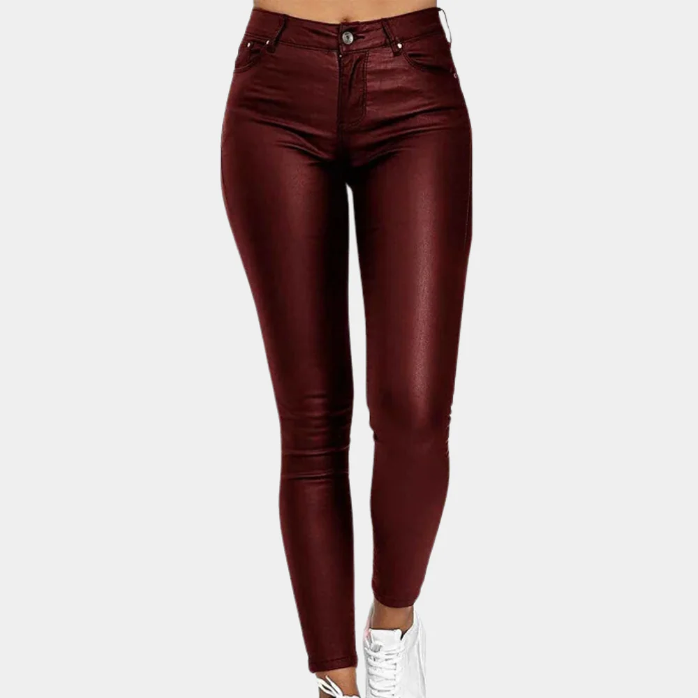 Women's Skinny Leather Pants Full Length 5 Pocket Design