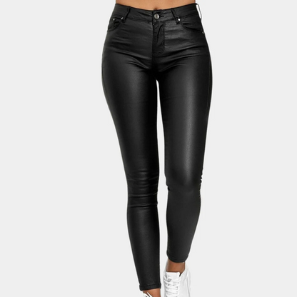 Women's Skinny Leather Pants Full Length 5 Pocket Design - EasyApparels