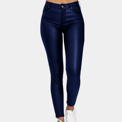 Women's Skinny Leather Pants Full Length 5 Pocket Design