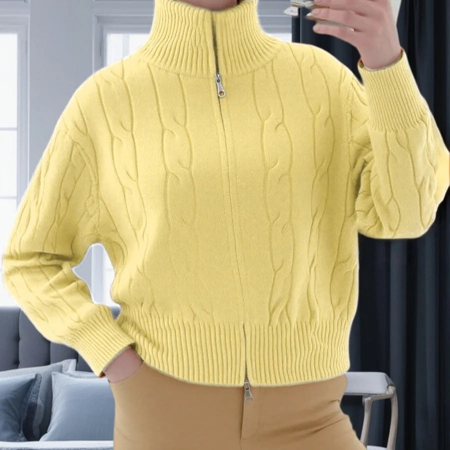 Cozy Women's Cable Knit Zip Up Sweater