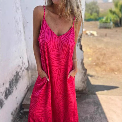 Loose Fit Animal Print Maxi Dress with Pockets