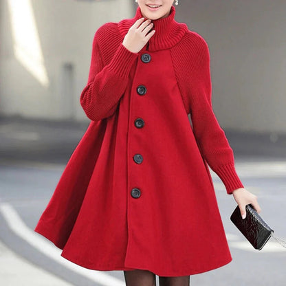 Warm Ladies Wool A-Line Knee Length Coat