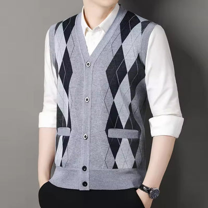 Men's Wool Button Front Checked Vest