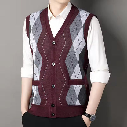 Men's Wool Button Front Checked Vest