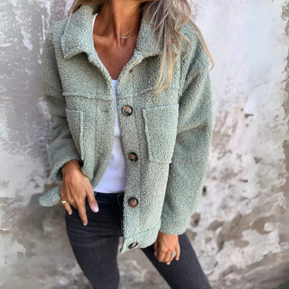 Soft Wool Women's Overcoat with Wide Lapel