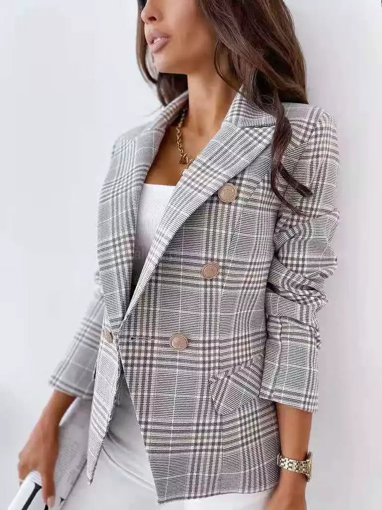 Classic Fit Women's Checked Office Blazer - EasyApparels