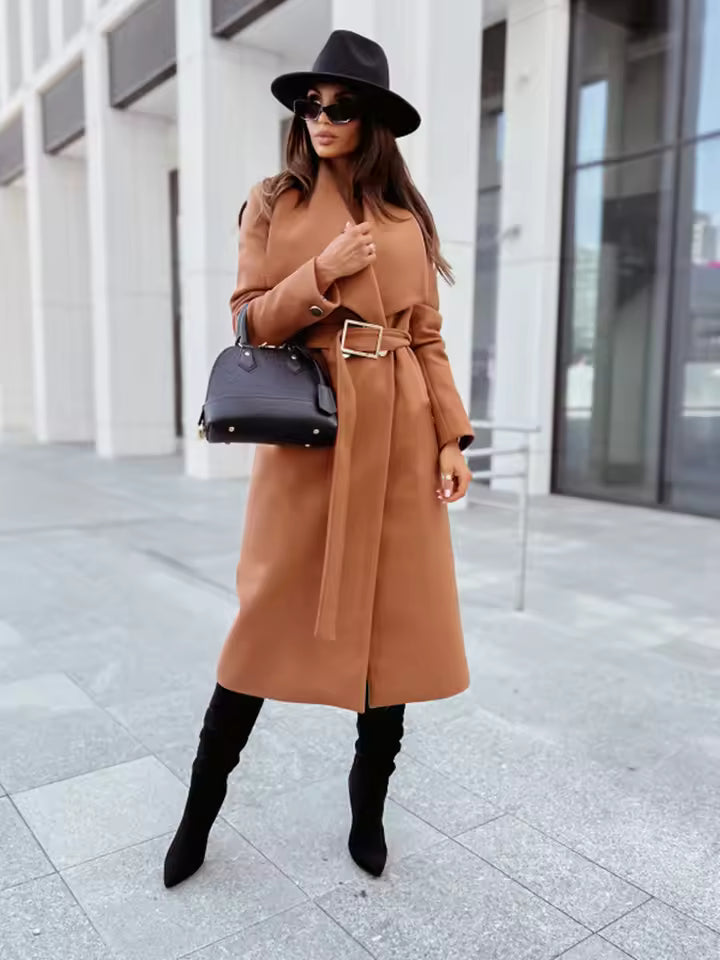 Classic Fit Women's Long Belted Coat - EasyApparels
