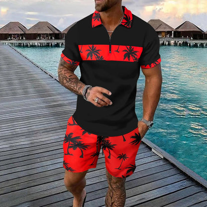 Men's Summer Polo Set - Classic Fit - Floral Print