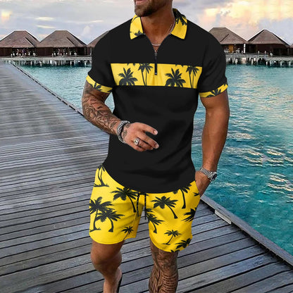 Men's Summer Polo Set - Classic Fit - Floral Print
